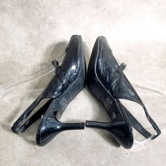 Predictions Womens 70965 Size 6 Black Croc Print Slip On Peep Toe Slingback Heel - Picture 9 of 10